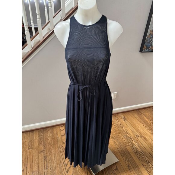 VINCE. High Neck Pleated Midi Dress Coastal Navy Blue Size XXS - Picture 3 of 6